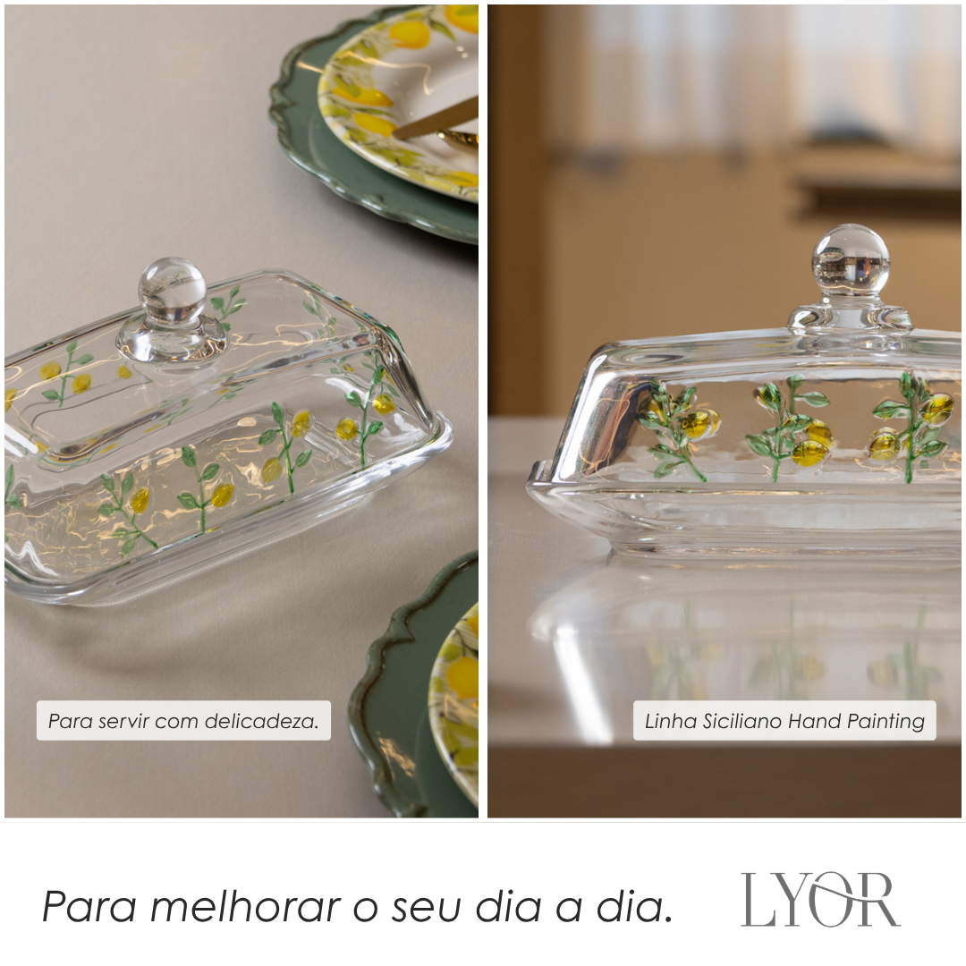 Manteigueira Siciliano Hand Painting 18cm x 10,5cm x 9cm Cristal - Lyor