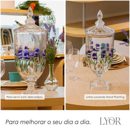 Suqueira com Pé e Tampa Lavanda Hand Painting 4,5L Cristal - Lyor
