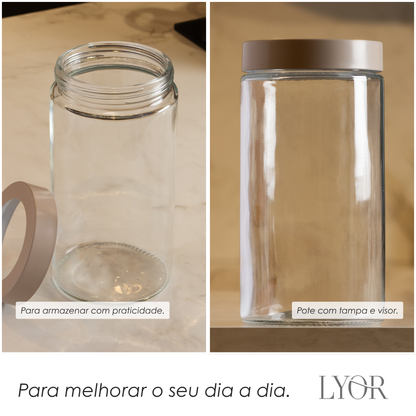 Pote com Tampa Bege com Visor Acrilíco 1,8L Vidro - Lyor