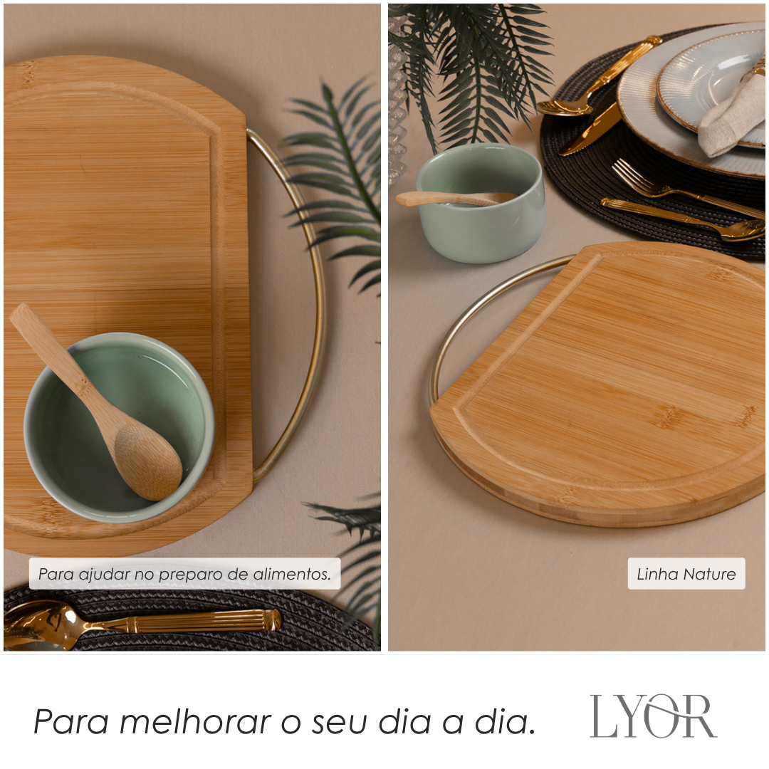Tábua Redonda com Alça Nature 25cm x 21cm x 1,5cm Bambu - Lyor