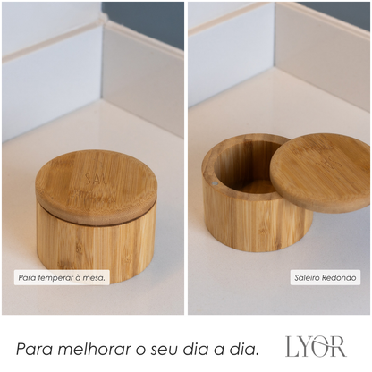 Saleiro Redondo de Bambu com Tampa 9cm x 6cm - Lyor