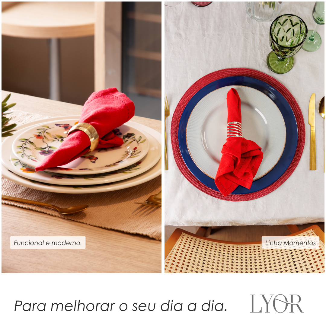 Conjunto 4 Guardanapos Momentos 40cm x 40cm Vermelho Algodão - Lyor