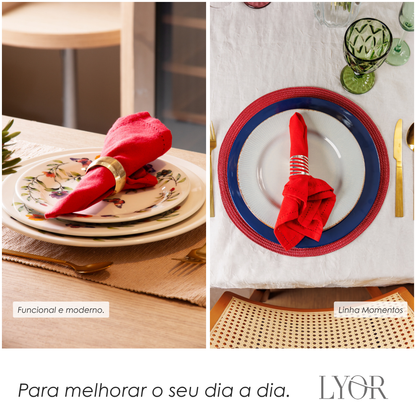 Conjunto 4 Guardanapos Momentos 40cm x 40cm Vermelho Algodão - Lyor