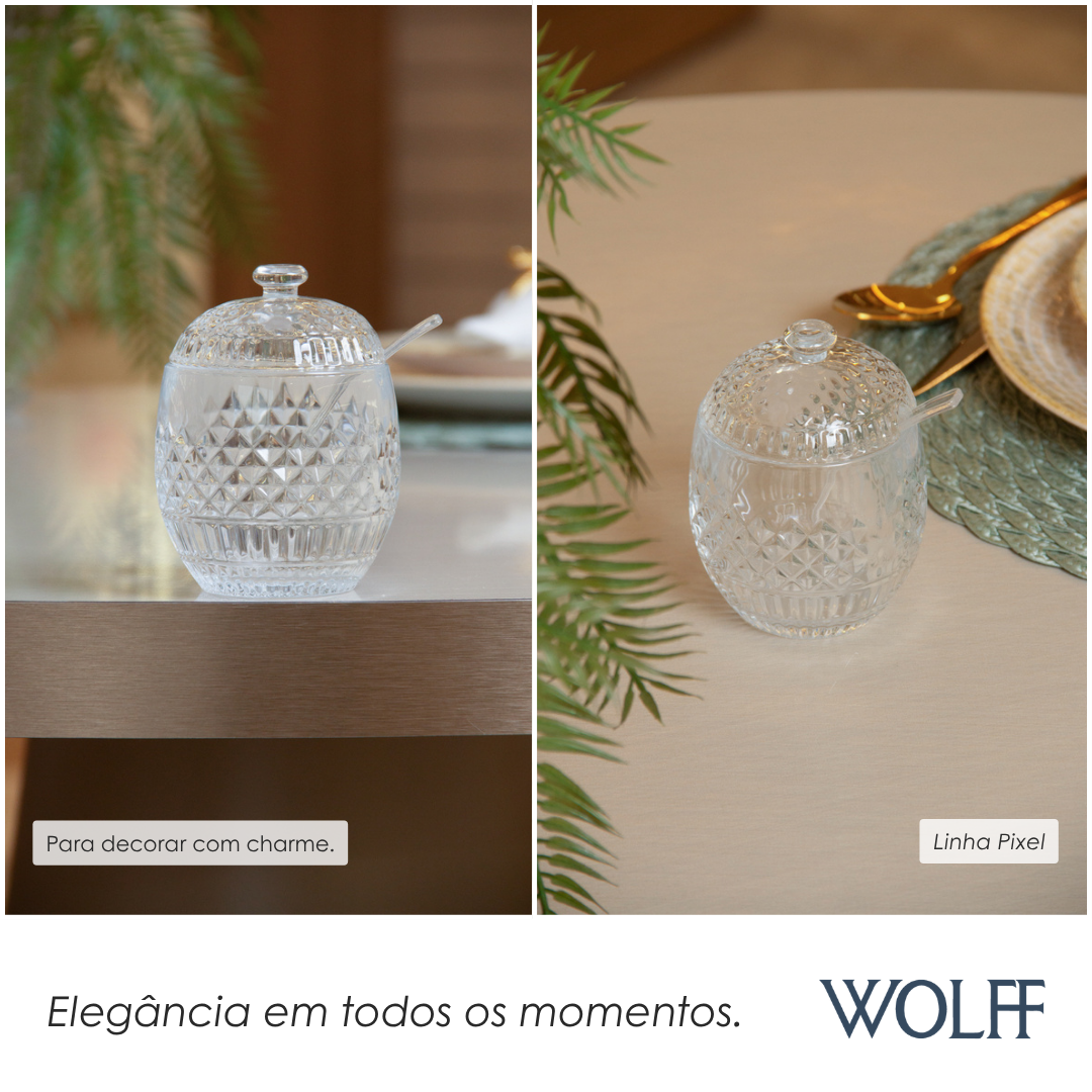 Açucareiro com Colher Pixel 7,5cm x 7,5cm x 11cm Cristal - Wolff