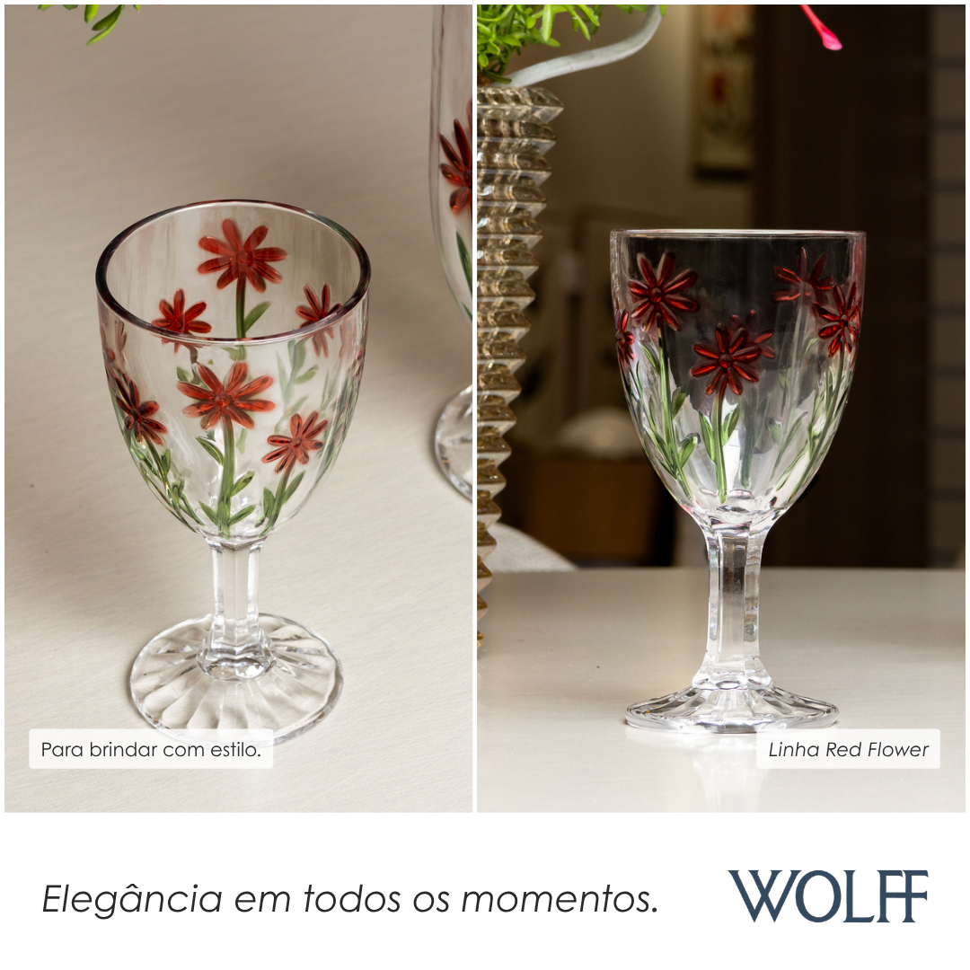 Taça Red Flower 320ml Cristal Ecológico - Wolff