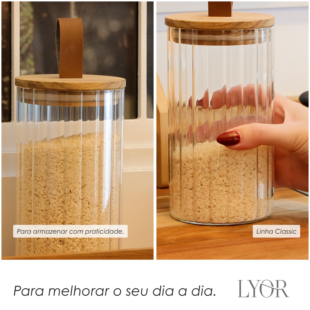 Porta Mantimento de Vidro Borossilicato  com Tampa de Acácia Classic 880ml - Wolff