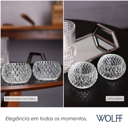 Conjunto 2 Porta Velas Spikes 7,5cm x 7,5cm x 4,5cm Vidro – Wolff