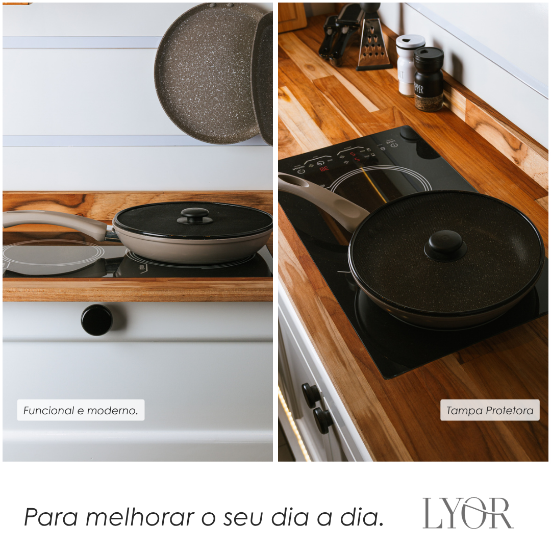 Tampa Protetora para Frituras de Metal Revestida com Plástico Preta 25cm - Lyor