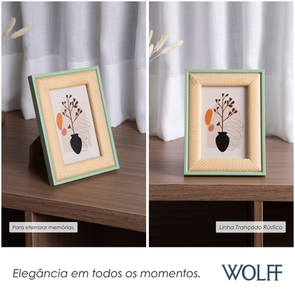 Porta-Retrato Trançado Rústico 10cm x 15cm Verde MDF - Wolff