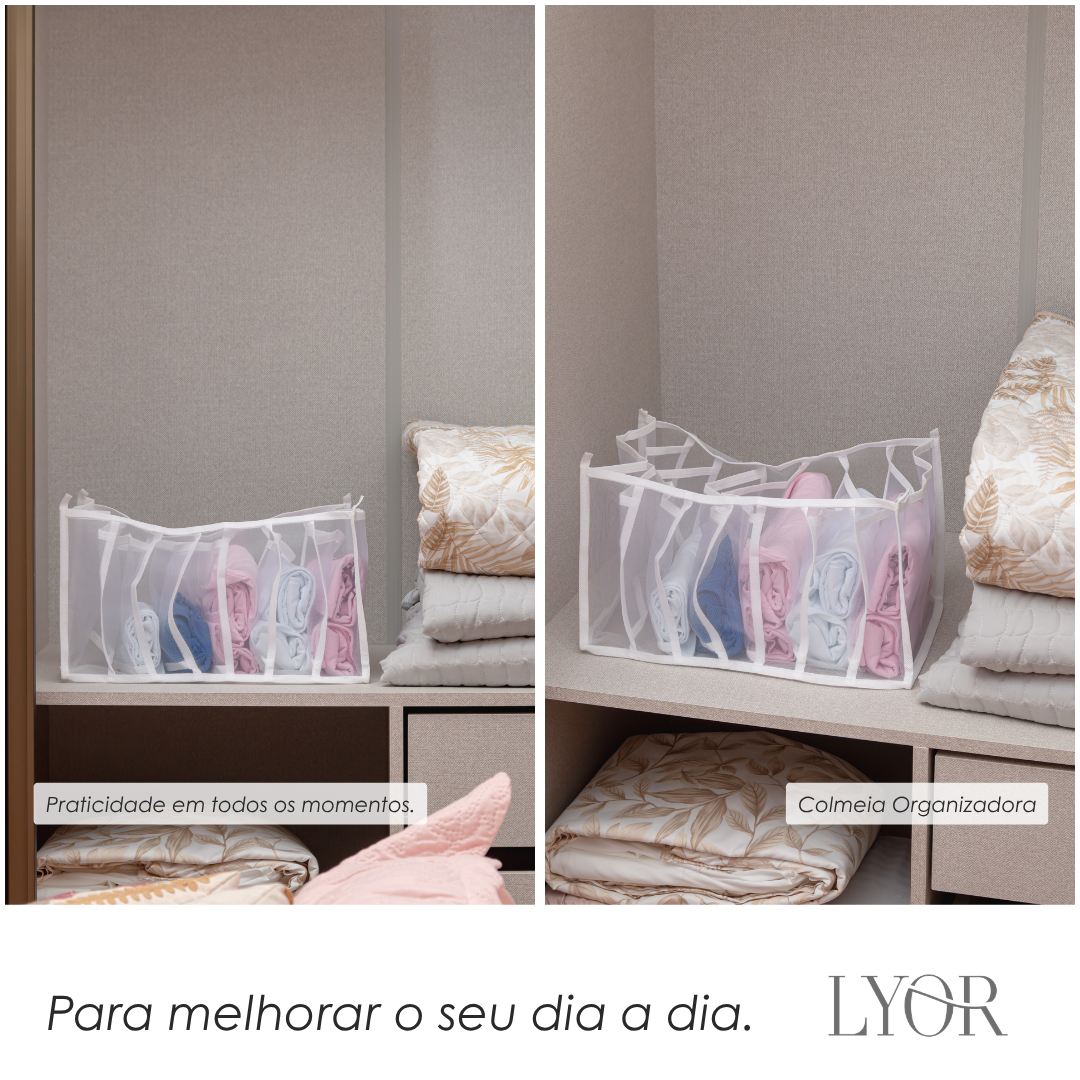 Colmeia Organizadora com 7 Divisórias 36cm x 24cm x 20cm Branca Nylon - Lyor