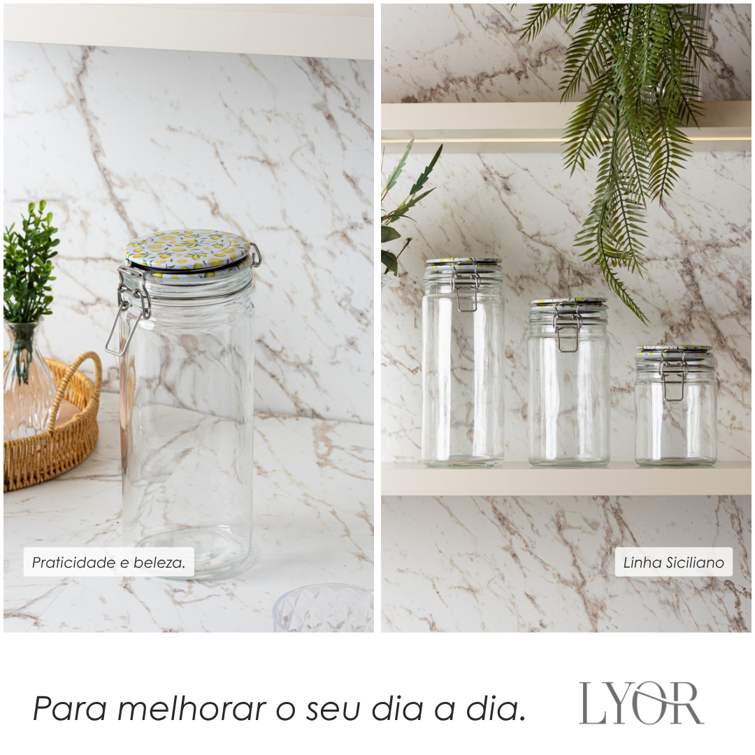 Pote Hermético com Clipe em Metal Siciliano 1,3L Vidro - Lyor