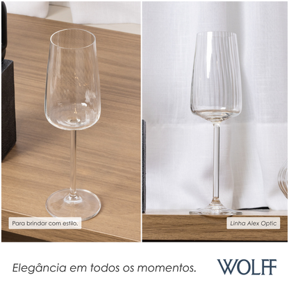 Jogo 6 Taças de Champagne Alex Optic 210ml Cristal Ecológico Bohemia - Wolff