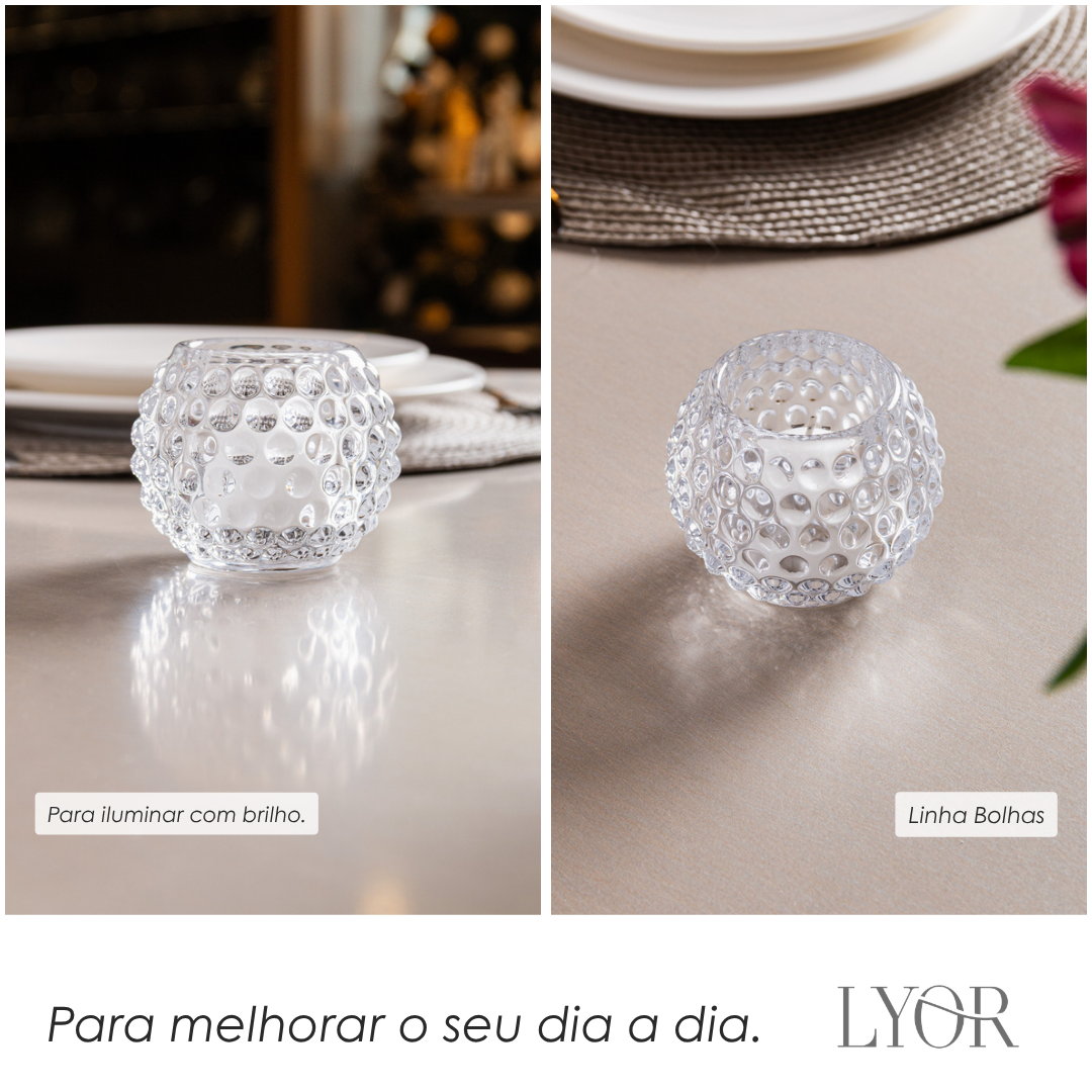 Porta Velas Bolhas 8cm x 8cm x 6cm Vidro - Lyor
