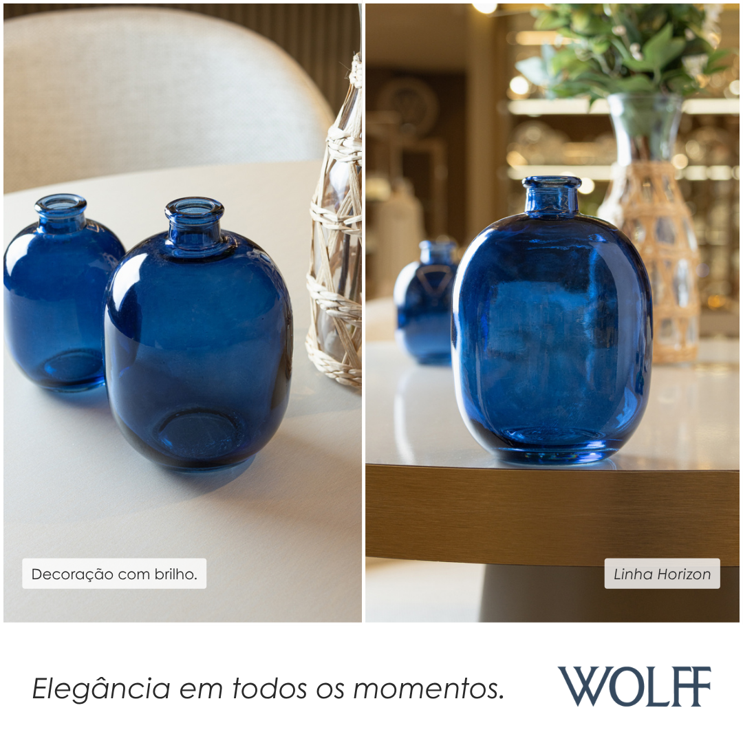 Vaso Horizon 14cm x 10cm Azul Vidro - Wolff