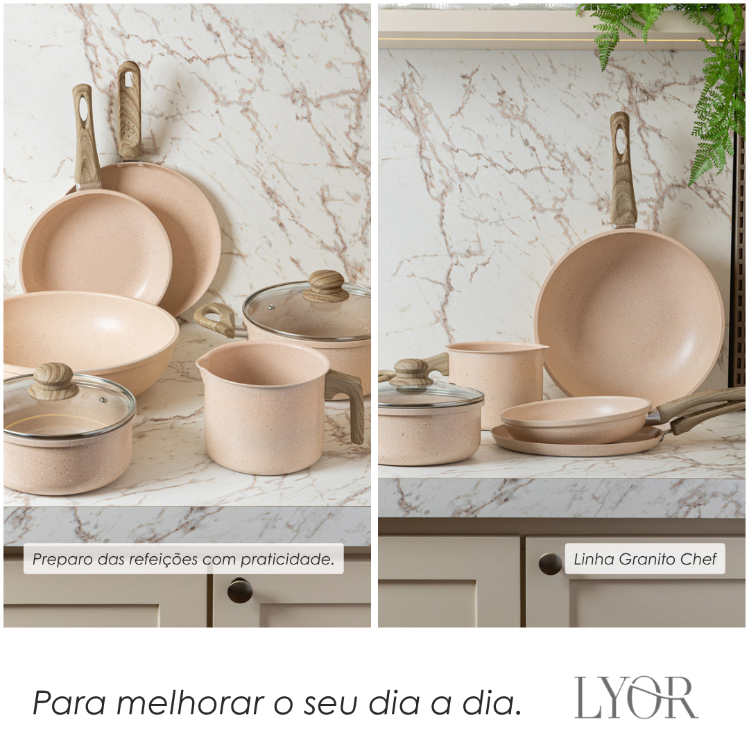 Conjunto 6 Panelas de Indução Granito Chef Bege Alumínio com Revestimento Cerâmico - Lyor