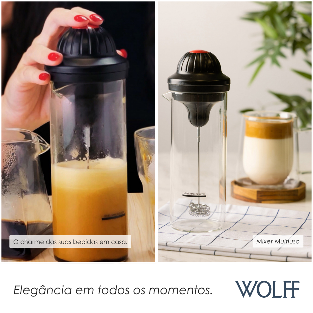 Mixer Multiuso com Copo de Vidro Borossilicato Preto 450ml - Wolff