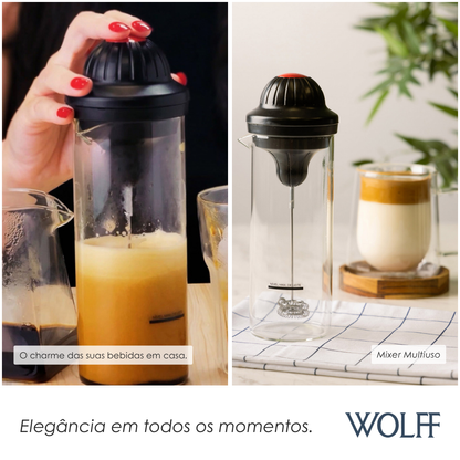 Mixer Multiuso com Copo de Vidro Borossilicato Preto 450ml - Wolff
