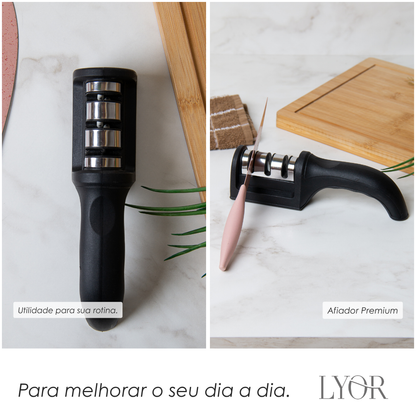 Afiador de Faca Premium em Aço Inox e ABS Black 20cm x 5cm x 7,5cm - Lyor
