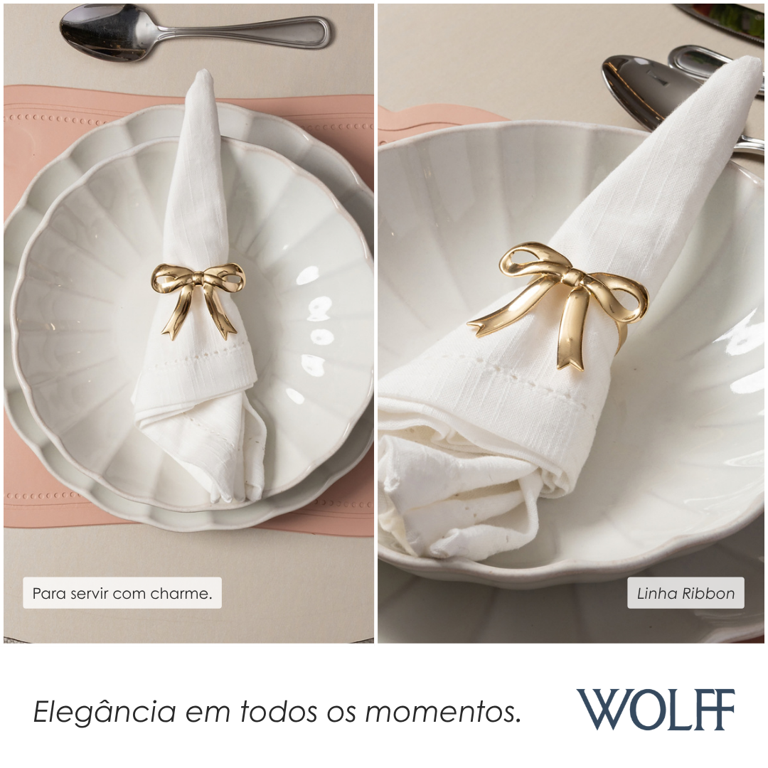 Jogo 4 Anéis para Guardanapo Ribbon Dourado Metal - Wolff