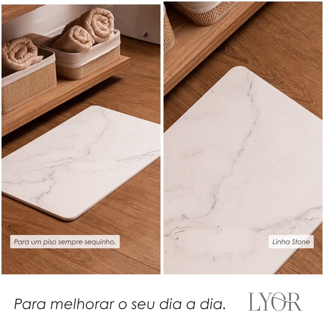 Tapete para Banheiro Stone 60cm x 39cm Marmorizado Pedra Diatomita - Lyor