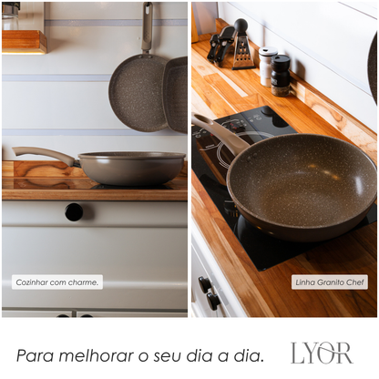 Frigideira Wok de Indução Granito Chef 28cm Taupe Alumínio com Revestimento Cerâmico - Lyor
