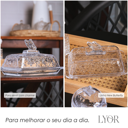 Manteigueira com Tampa New Butterfly 18cm x 10cm x 10,8cm Cristal Ecológico - Lyor