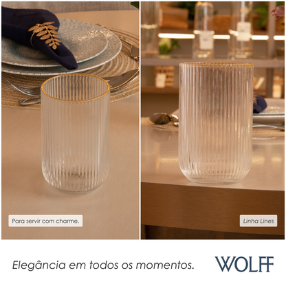 Copo Alto Lines com Fio de Ouro 430ml Vidro - Wolff