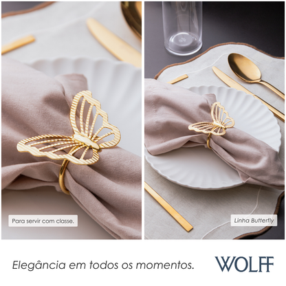 Conjunto 4 Anéis para Guardanapos Butterfly Dourado Metal - Wolff