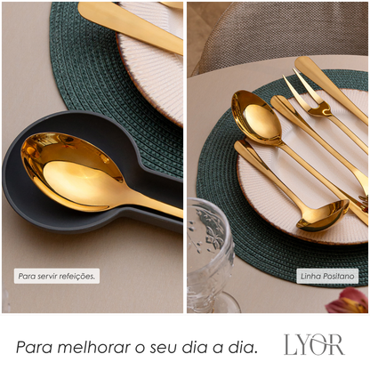 Colher para Servir de Aço Inox Positano Dourada 26cm- Lyor