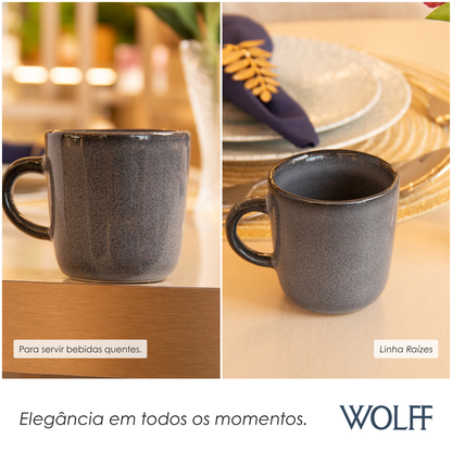 Caneca Raízes 170ml Azul Cerâmica - Wolff