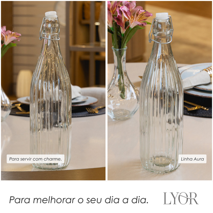 Garrafa com Tampa Hermética Aura 1L Vidro - Lyor