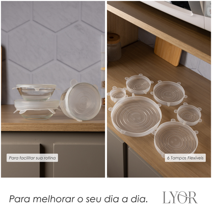 Conjunto 6 Tampas Redondas Flexíveis 20cm x 2cm Silicone - Lyor