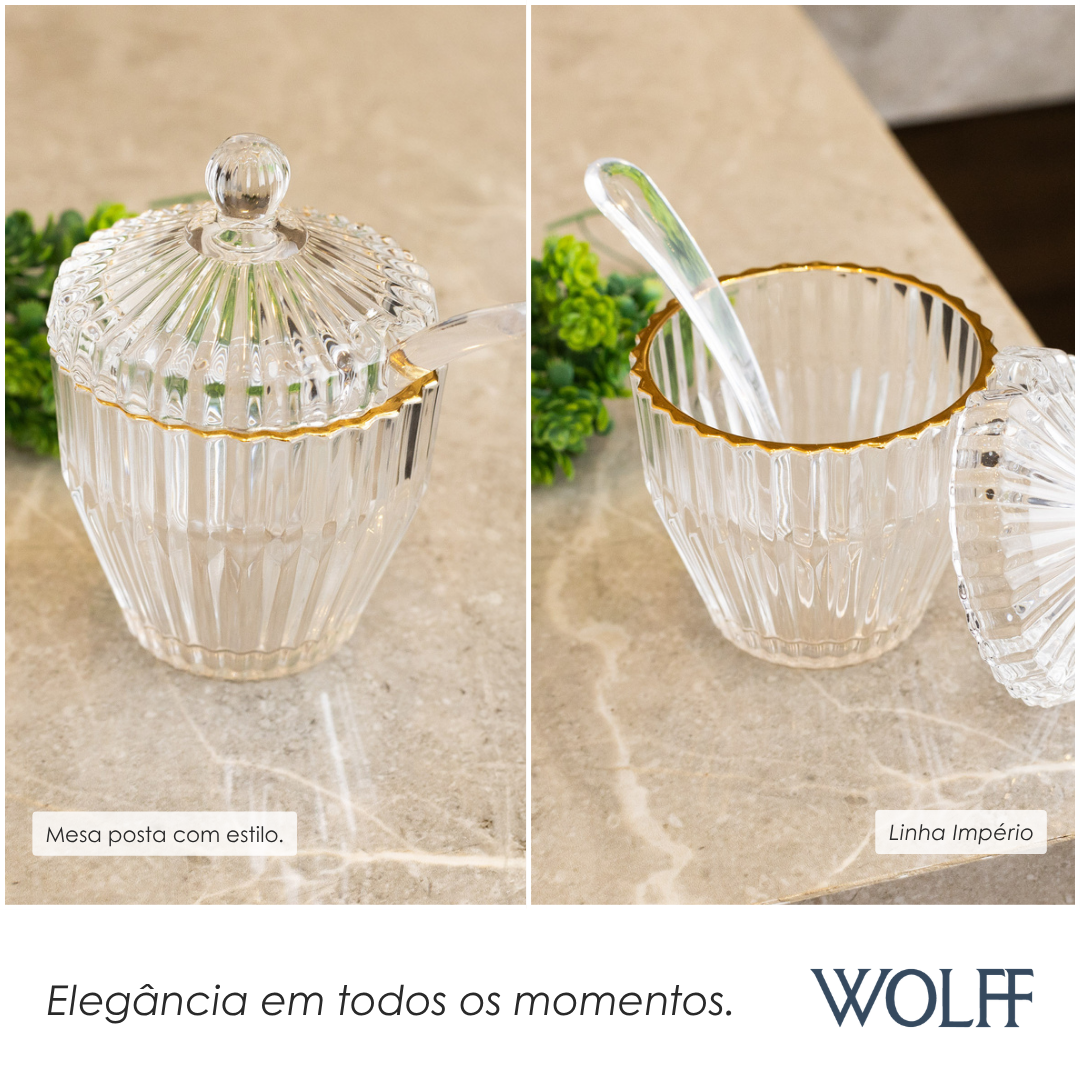 Açucareiro de Cristal com Fio de Ouro Império 8cm x 8cm x 11cm - Wolff