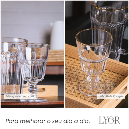 Taça de Água Belle Epoque com Fio de Ouro  225ml Vidro - Lyor