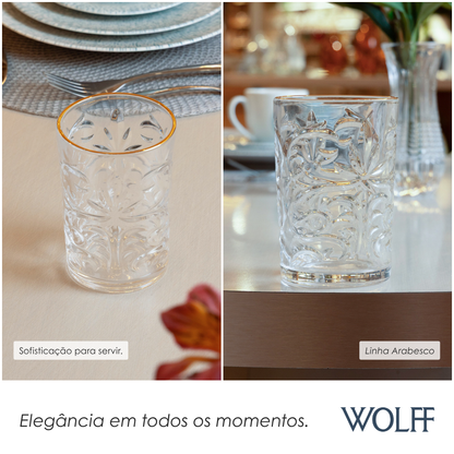 Copo Alto Arabesco com Fio de Ouro 330ml Cristal Ecológico - Wolff