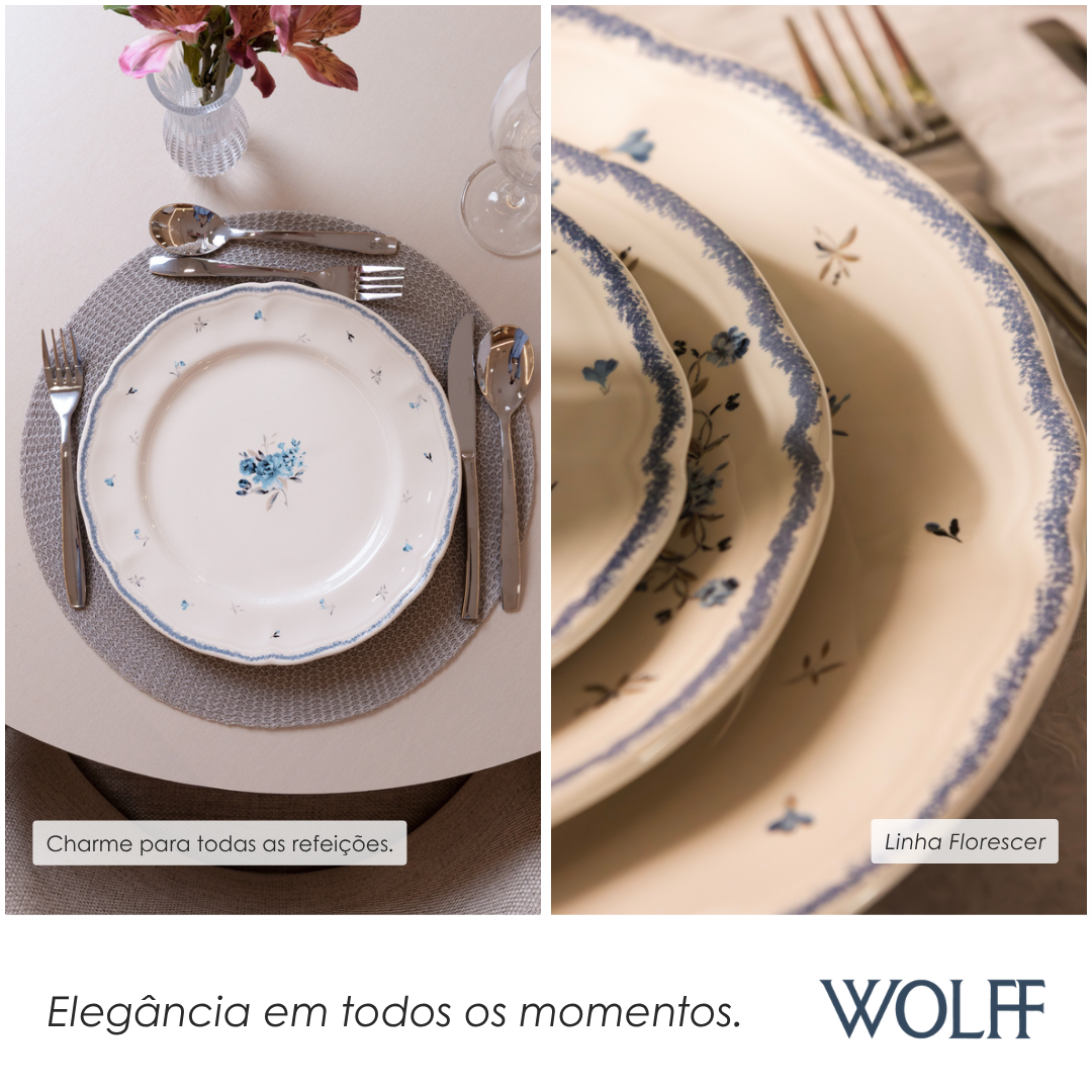 Prato Raso Florescer 27cm Azul Cerâmica - Wolff