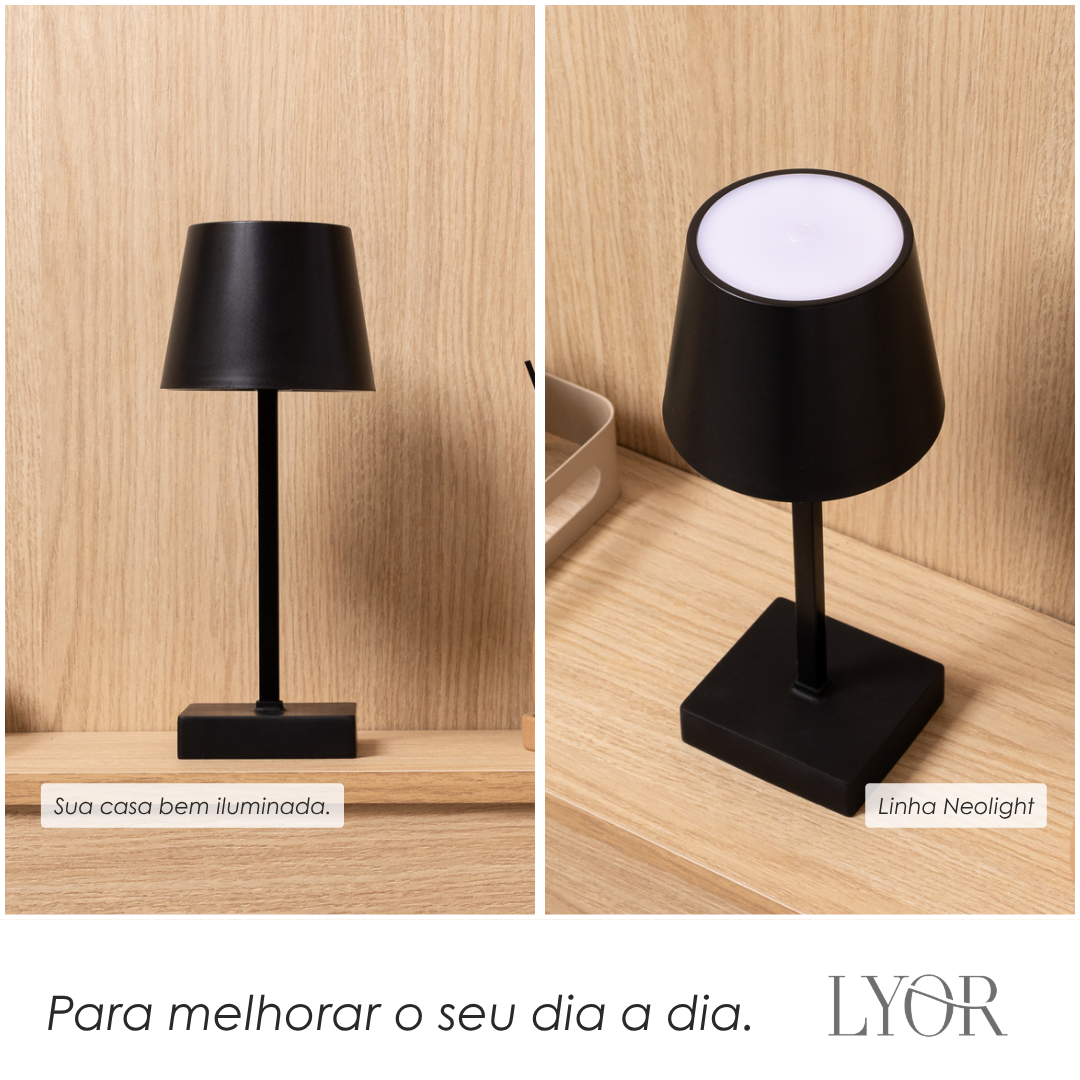 Luminária de Mesa Recarregável Led Usb Touch Neolight 10,5cm x 26cm Preto Plástico - Lyor