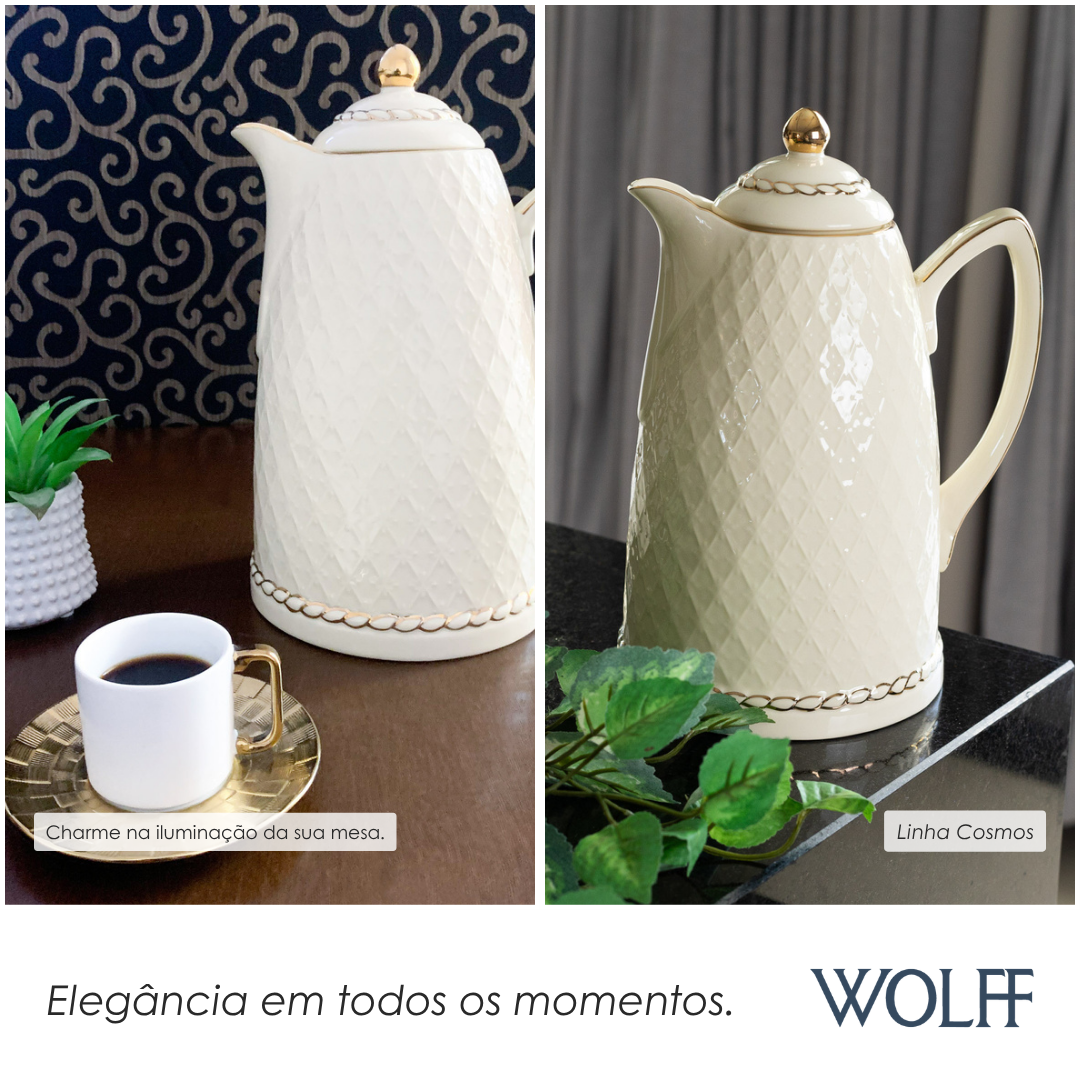 Garrafa Térmica de Porcelana Renda Creme 28cm 900ml - Wolff