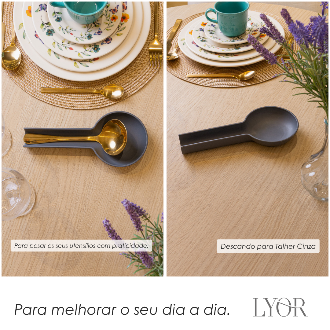 Descanso para Talher 11cm x 24cm x 3cm Cinza PP e Bambu - Lyor