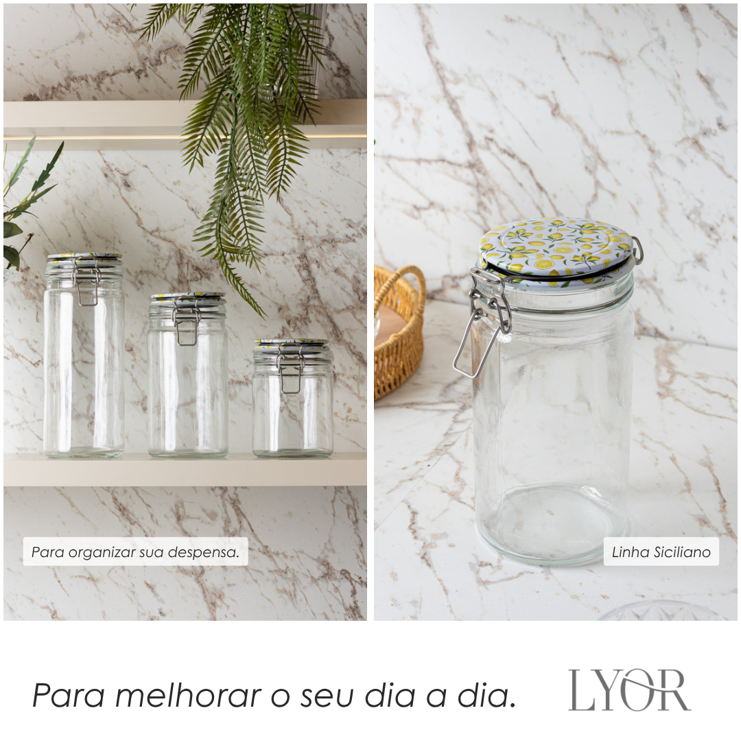 Pote Hermético com Clipe em Metal Siciliano 1,1L Vidro - Lyor