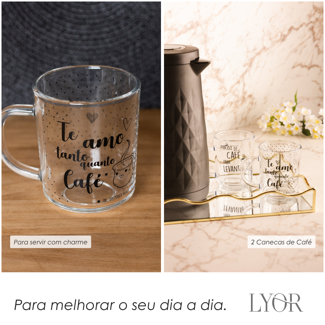 Conjunto 2 Canecas de Vidro Te Amo 220ml - Lyor