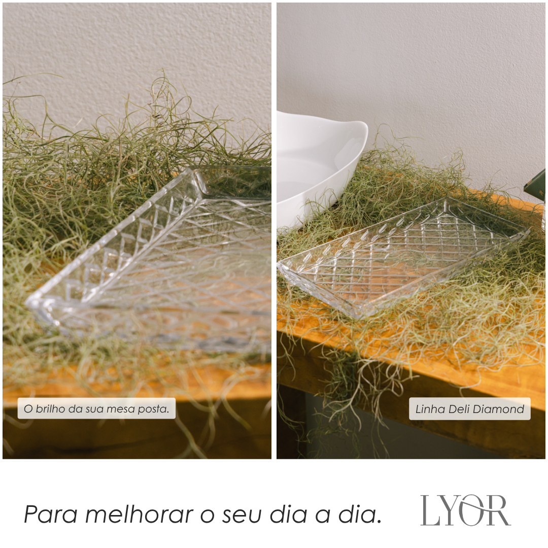 Travessa para Servir de Cristal Deli Diamond 28,5cm x 14,5cm x 2cm - Lyor