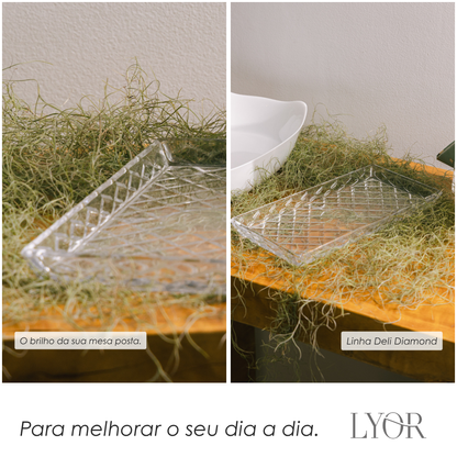 Travessa para Servir de Cristal Deli Diamond 28,5cm x 14,5cm x 2cm - Lyor