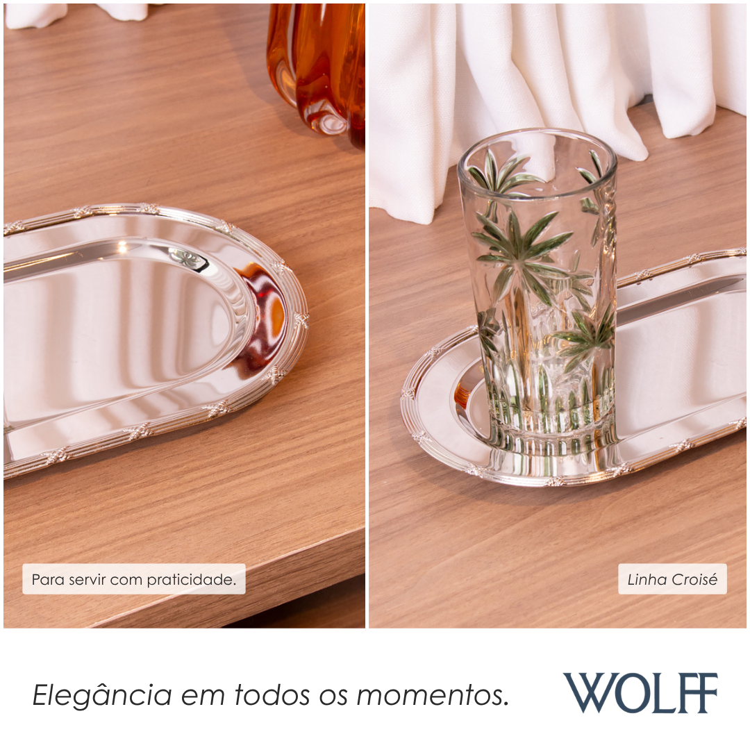 Bandeja Oval com Pé Croisé 22,5cm x 13cm x 2,5cm Zamac Niquelado - Wolff