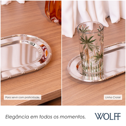 Bandeja Oval com Pé Croisé 22,5cm x 13cm x 2,5cm Zamac Niquelado - Wolff