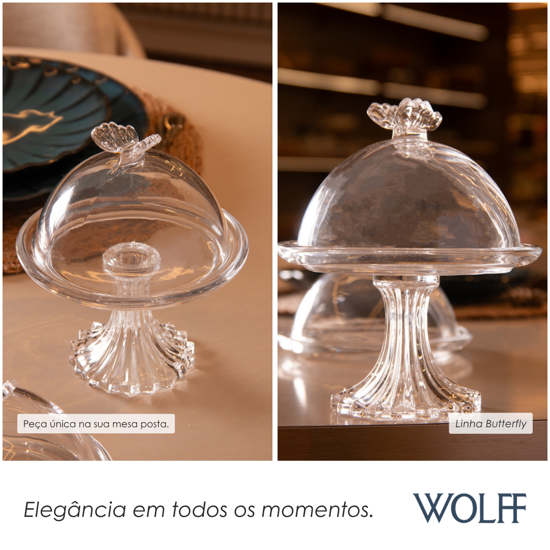 Prato para Doce Butterfly 15cm x 15cm x 18cm Cristal Ecológico - Wolff