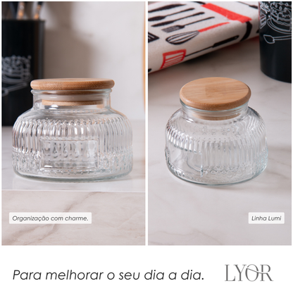 Pote com Tampa de Bambu Lumi 330ml Vidro - Lyor