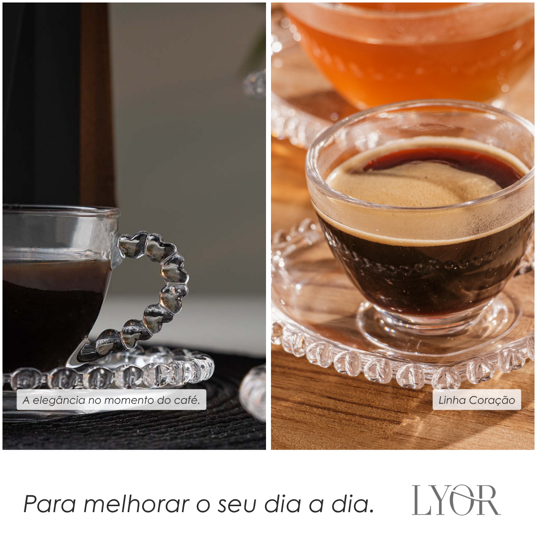 Xícara de Café de Cristal com Pires Coração 80ml - Lyor