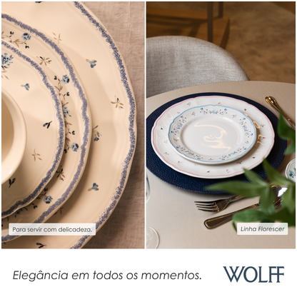 Prato Sobremesa Florescer 19,5cm Azul Cerâmica - Wolff