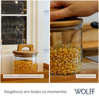 Porta Mantimento de Vidro com Tampa de Acácia 700ml - Wolff